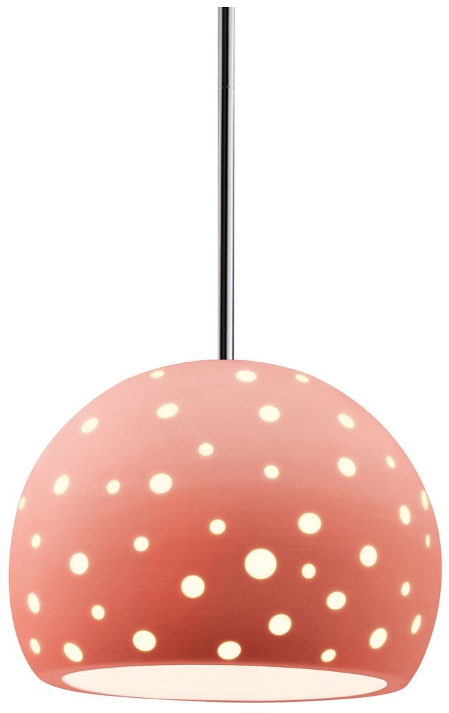 Perforated Globe 7"W Gloss Blush, Polished Chrome LED Pendant