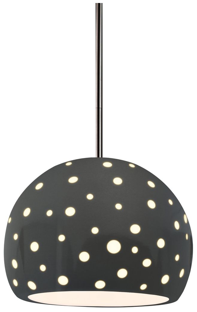 Perforated Globe 7"W Gloss Grey, Brushed Nickel Pendant - White Cord