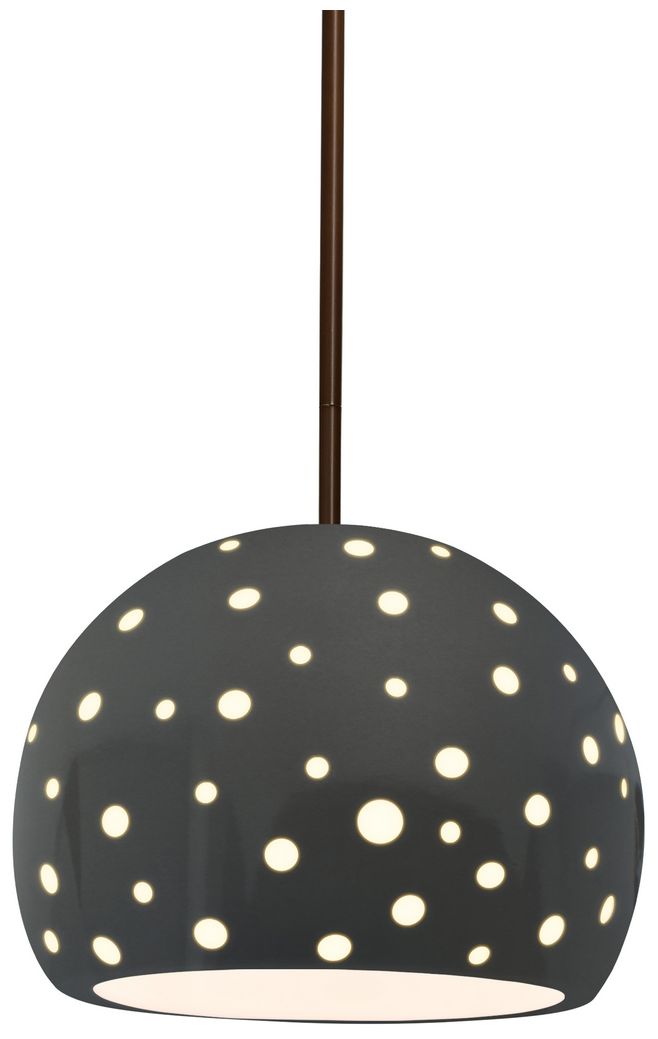 Perforated Globe 7"W Gloss Grey, Dark Bronze Pendant - White Cord