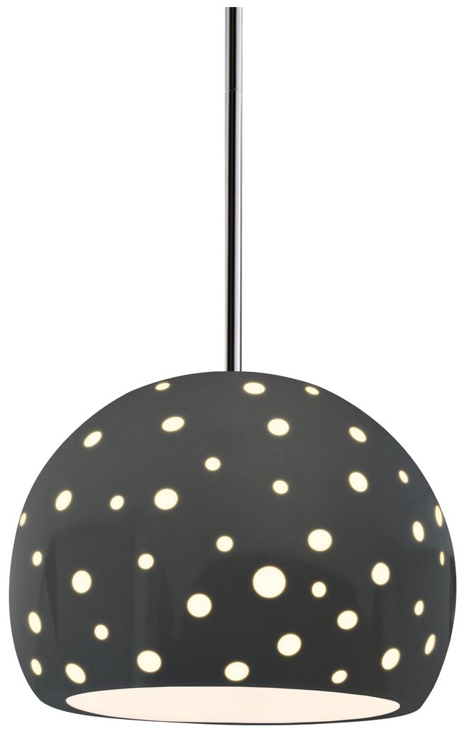 Perforated Globe 7"W Gloss Grey, Polished Chrome LED Pendant - White Cord