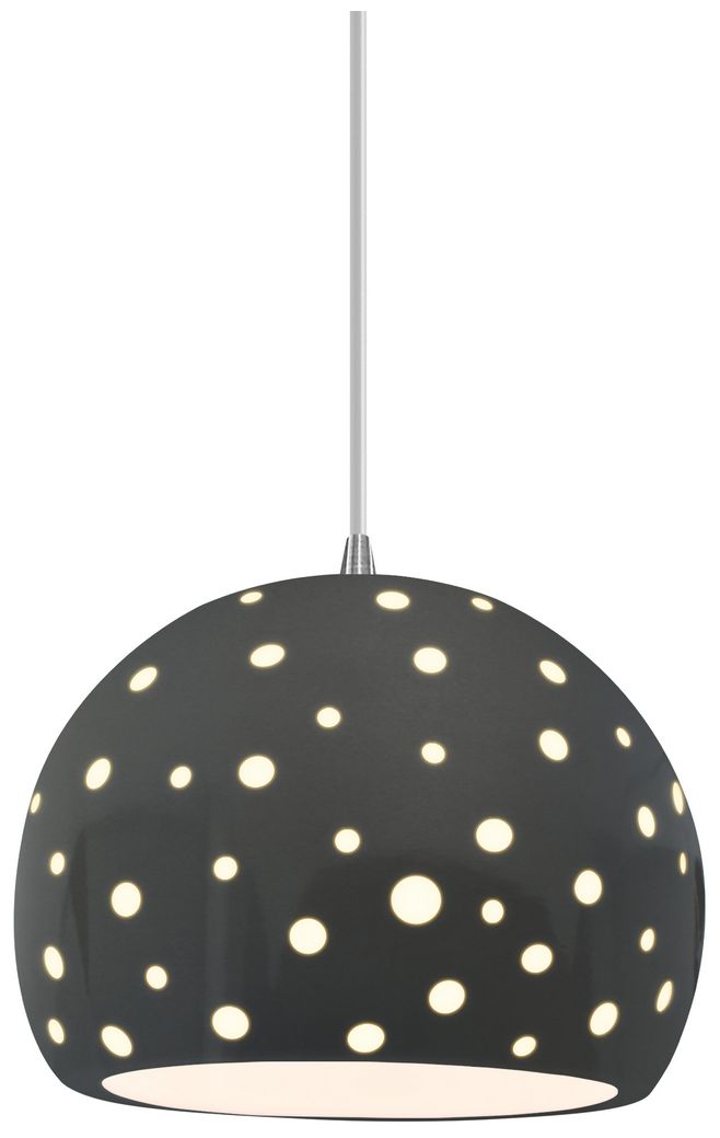 Perforated Globe 7"W Matte White, Antique Brass LED Pendant - Twist Cord