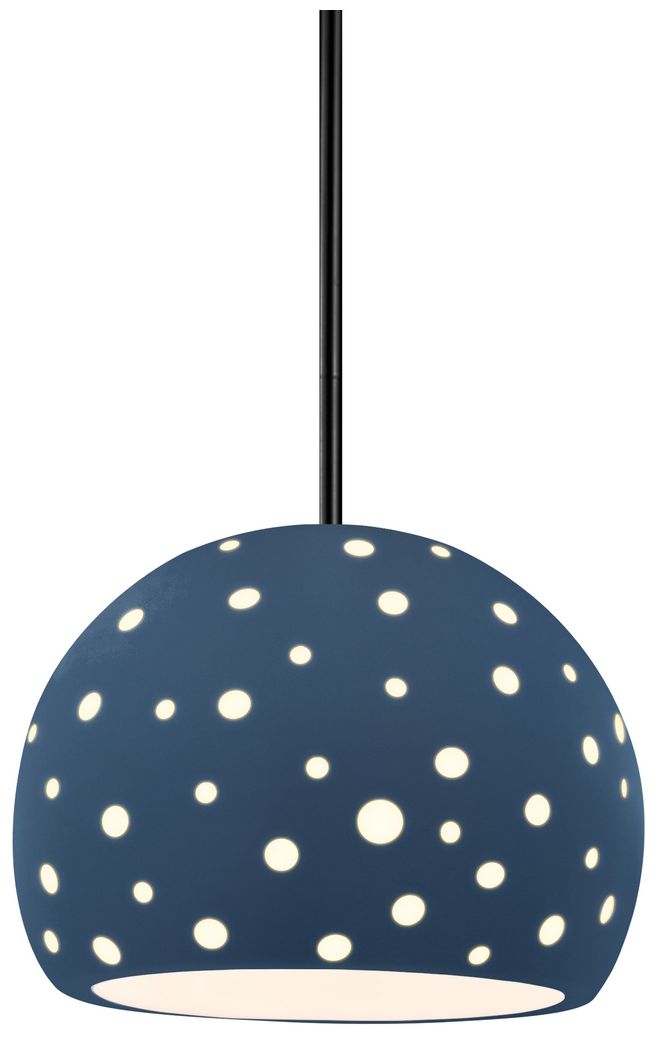 Perforated Globe 7"W Midnight Sky, Matte Black Pendant - White Cord