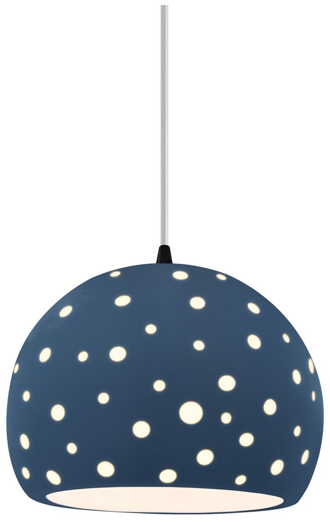Perforated Globe 7"W Midnight Sky, Nickel LED Pendant - Beige Twist Cord