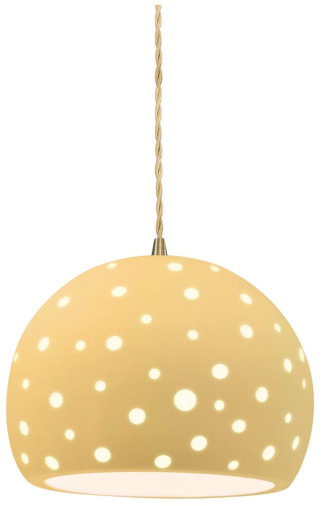 Perforated Globe 7"W Muted Yellow, Antique Brass LED Pendant