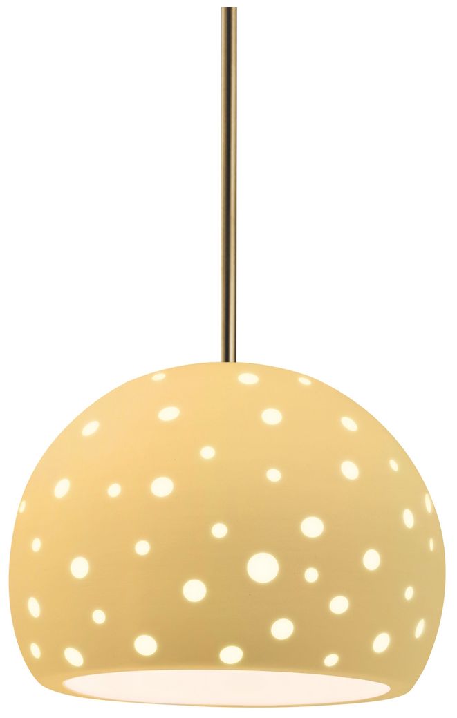 Perforated Globe 7"W Muted Yellow, Antique Brass LED Pendant