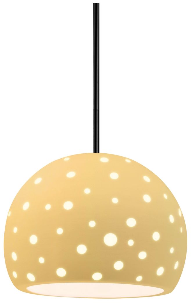 Perforated Globe 7"W Muted Yellow, Matte Black LED Pendant - White Cord