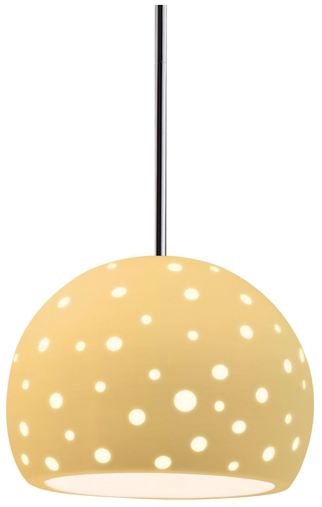 Perforated Globe 7"W Muted Yellow, Polished Chrome Pendant - White Cord