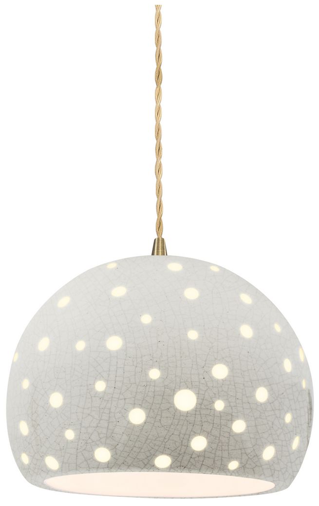 Perforated Globe 7"W White Crackle, Antique Brass LED Pendant