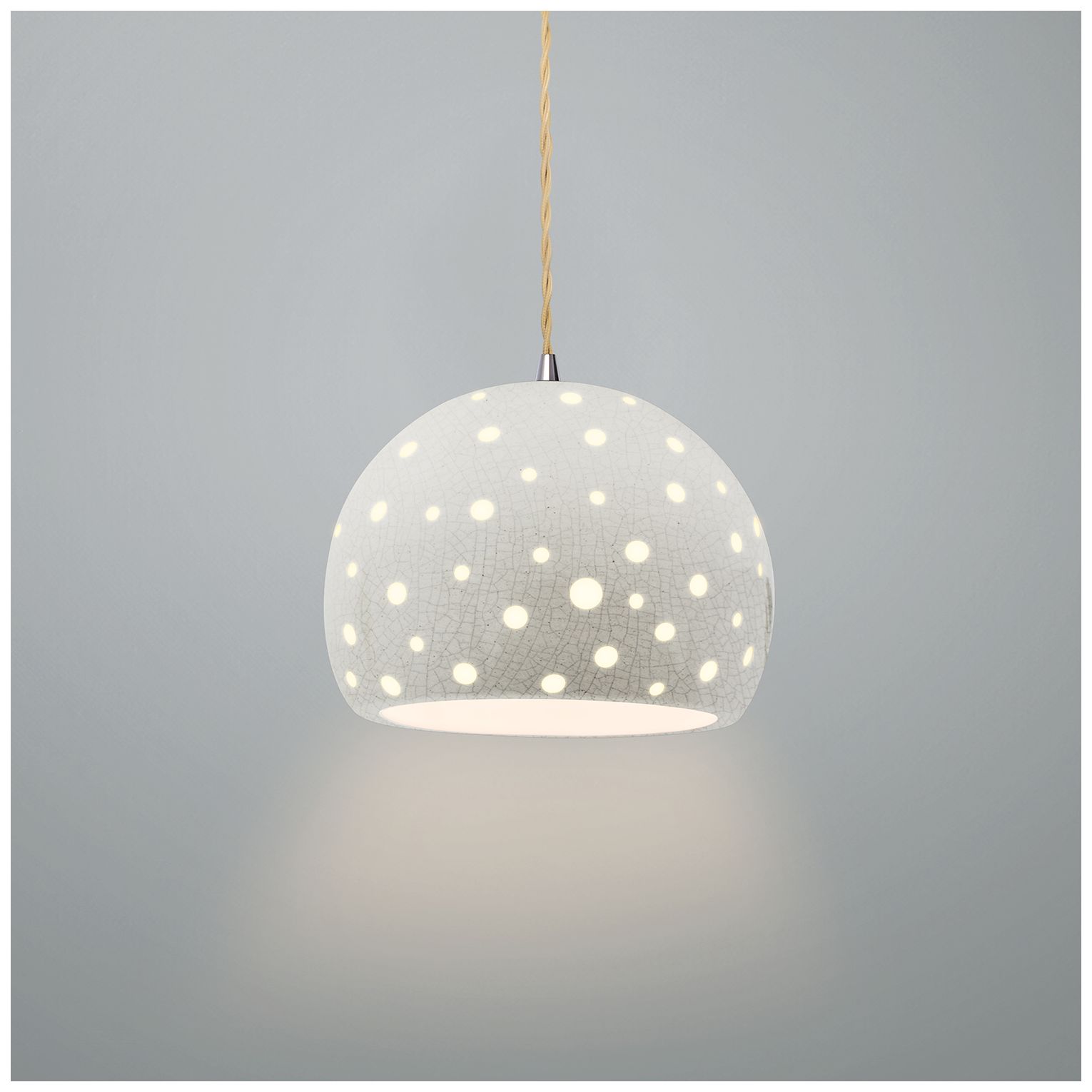Image 3 Perforated Globe 7"W White Crackle, Brushed Nickel LED Pendant - Rigid Stem more views