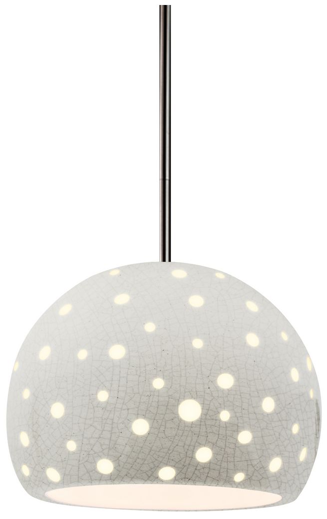 Perforated Globe 7"W White Crackle, Brushed Nickel LED Pendant - White Cord