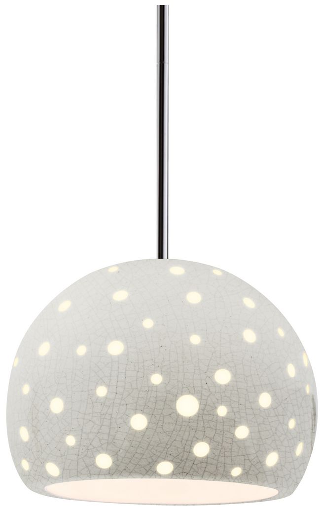 Perforated Globe 7"W White Crackle, Chrome LED Pendant - White Cord