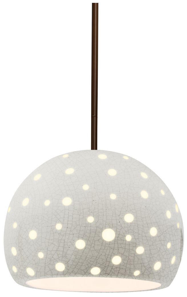 Perforated Globe 7"W White Crackle, Dark Bronze LED Pendant - White Cord