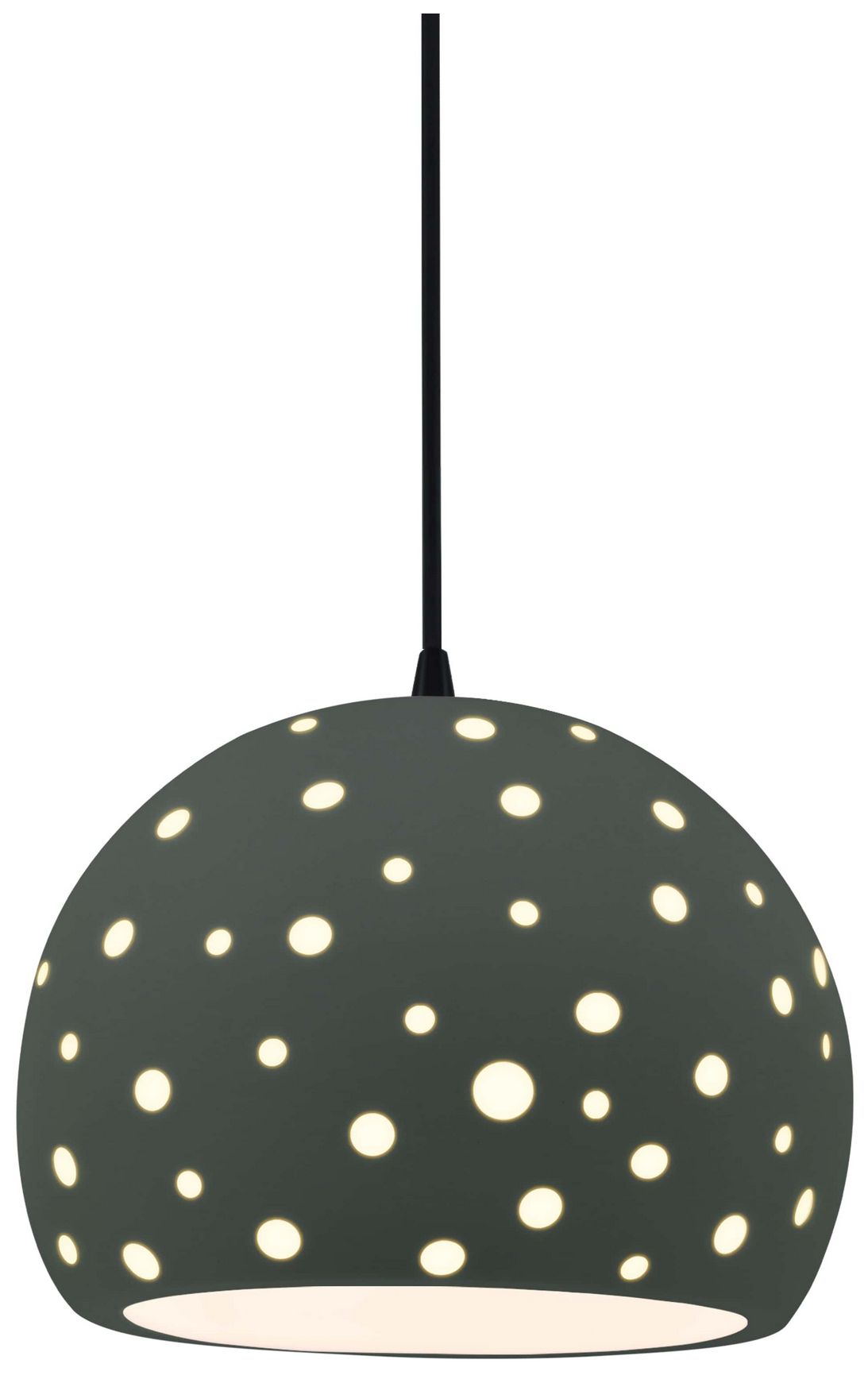 Perforated Globe 7" Wide Pewter Green LED Pendant With Black Cord