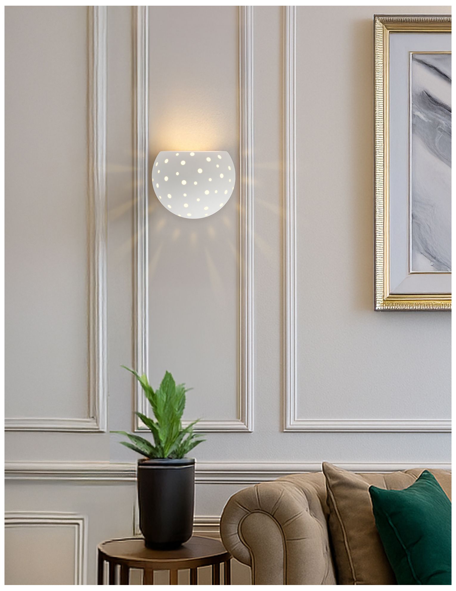 Image 4 Perforated Globe 8" High Bisque Wall Sco more views