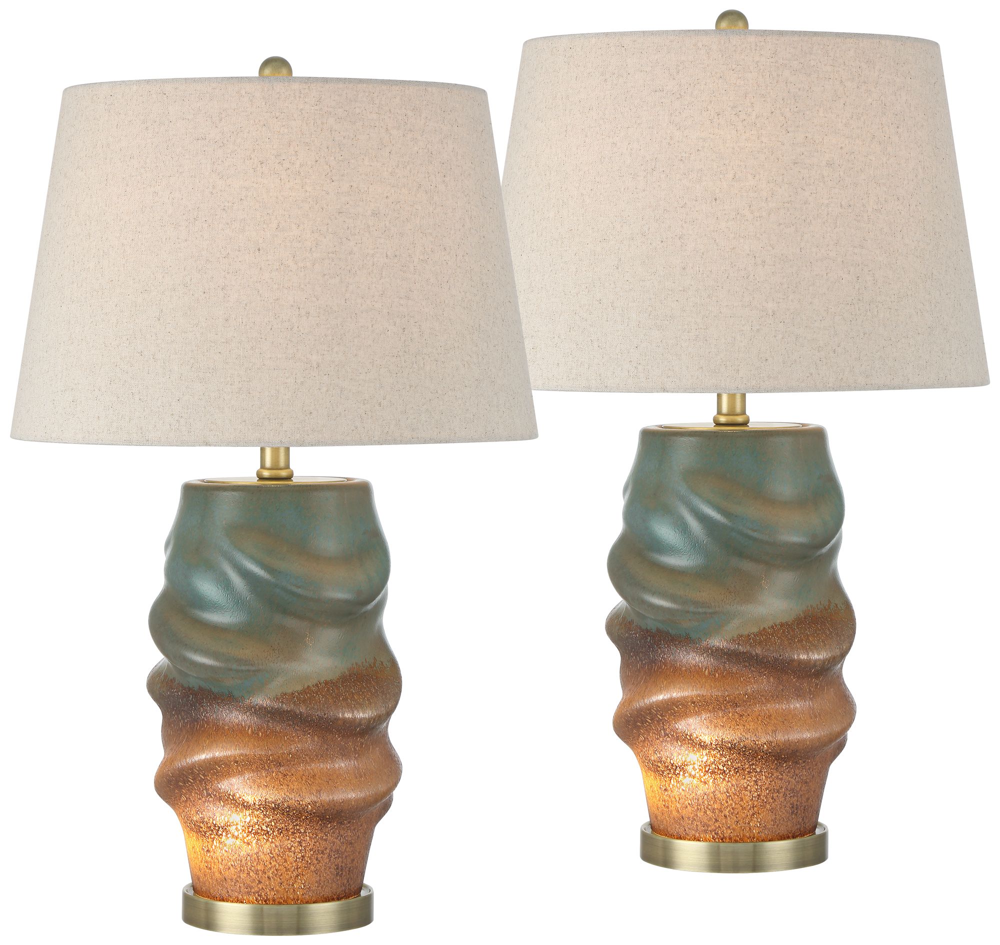 Image 2 Pergamon 25" Blue Gold Glass Night Light Lamp Set of 2