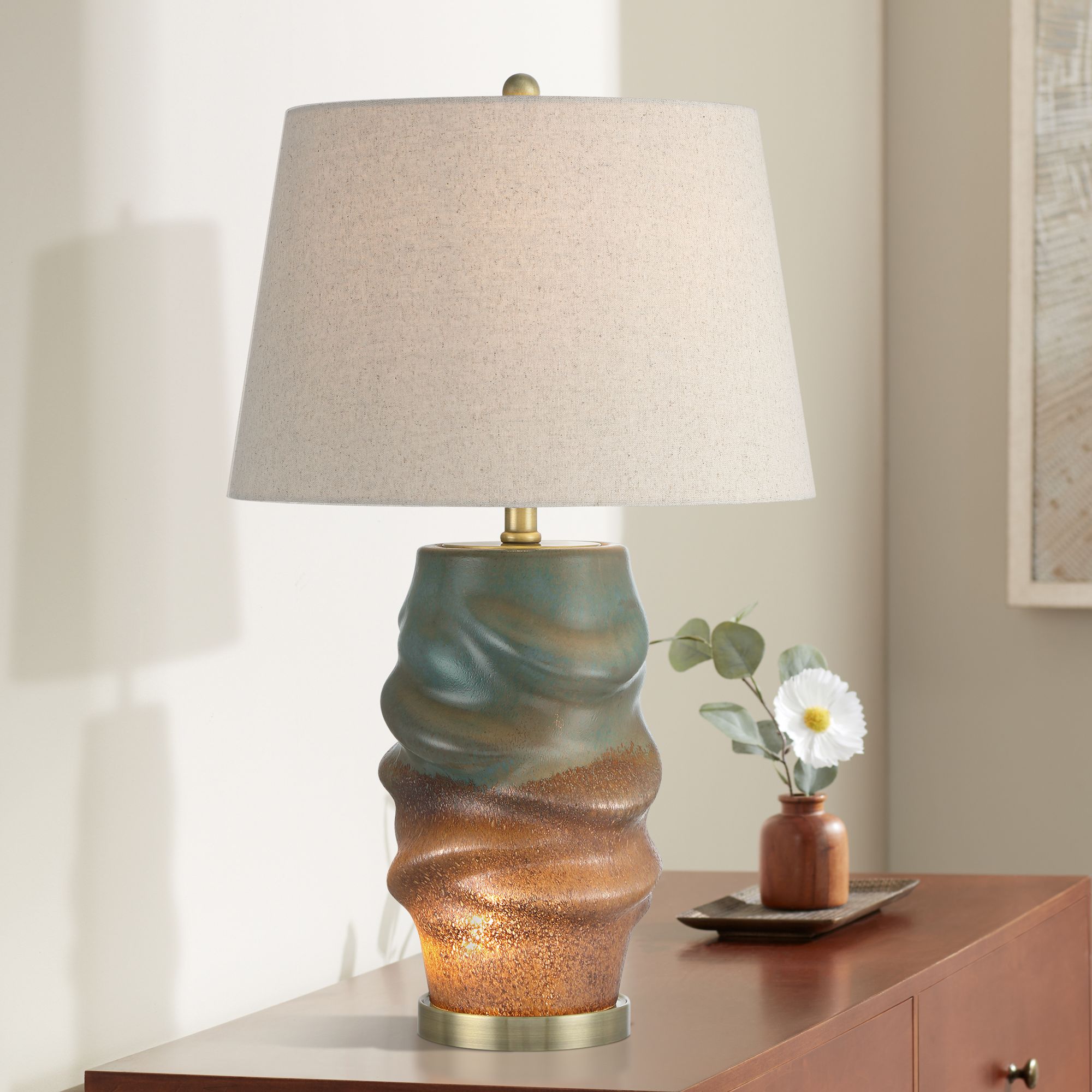 Pergamon 25" Blue Gold Glass Night Light Lamp