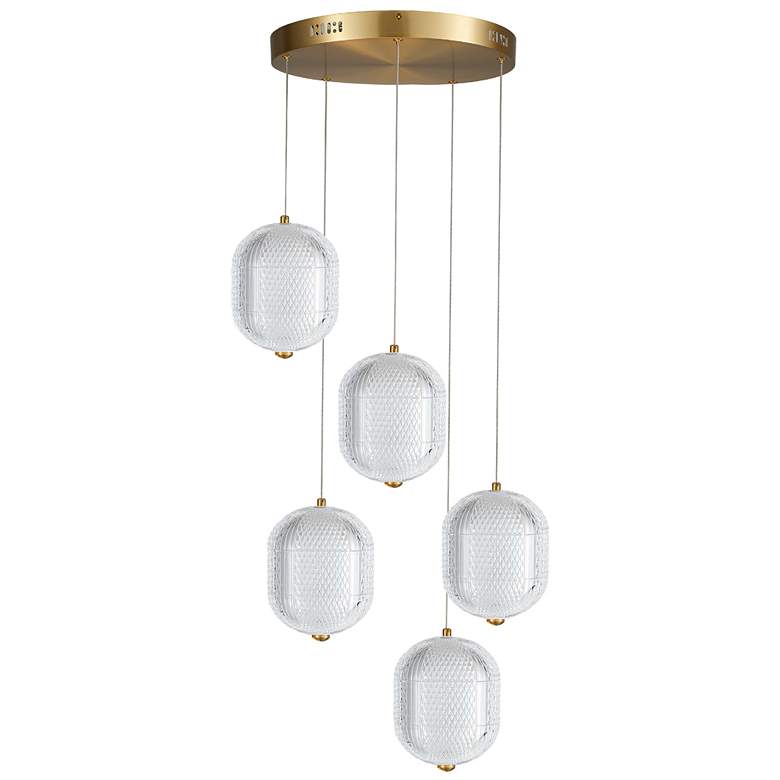 Image 1 Peri 15" Wide 5 Light Aged Brass LED Multi Pendant