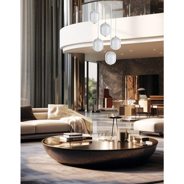 Image 2 Peri 15" Wide 5 Light Aged Brass LED Multi Pendant more views