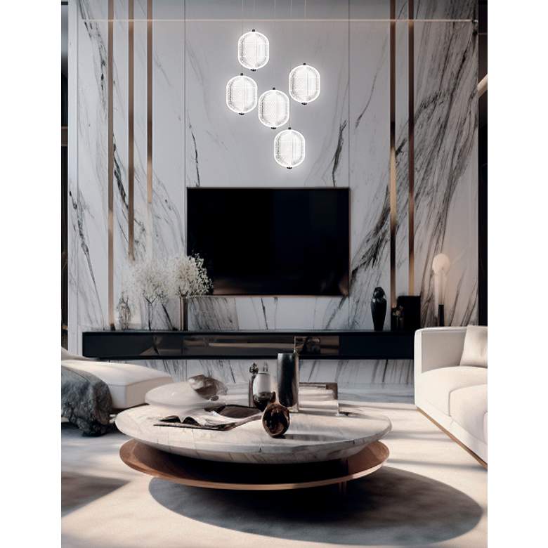 Image 2 Peri 15" Wide 5 Light Matte Black LED Multi Pendant more views