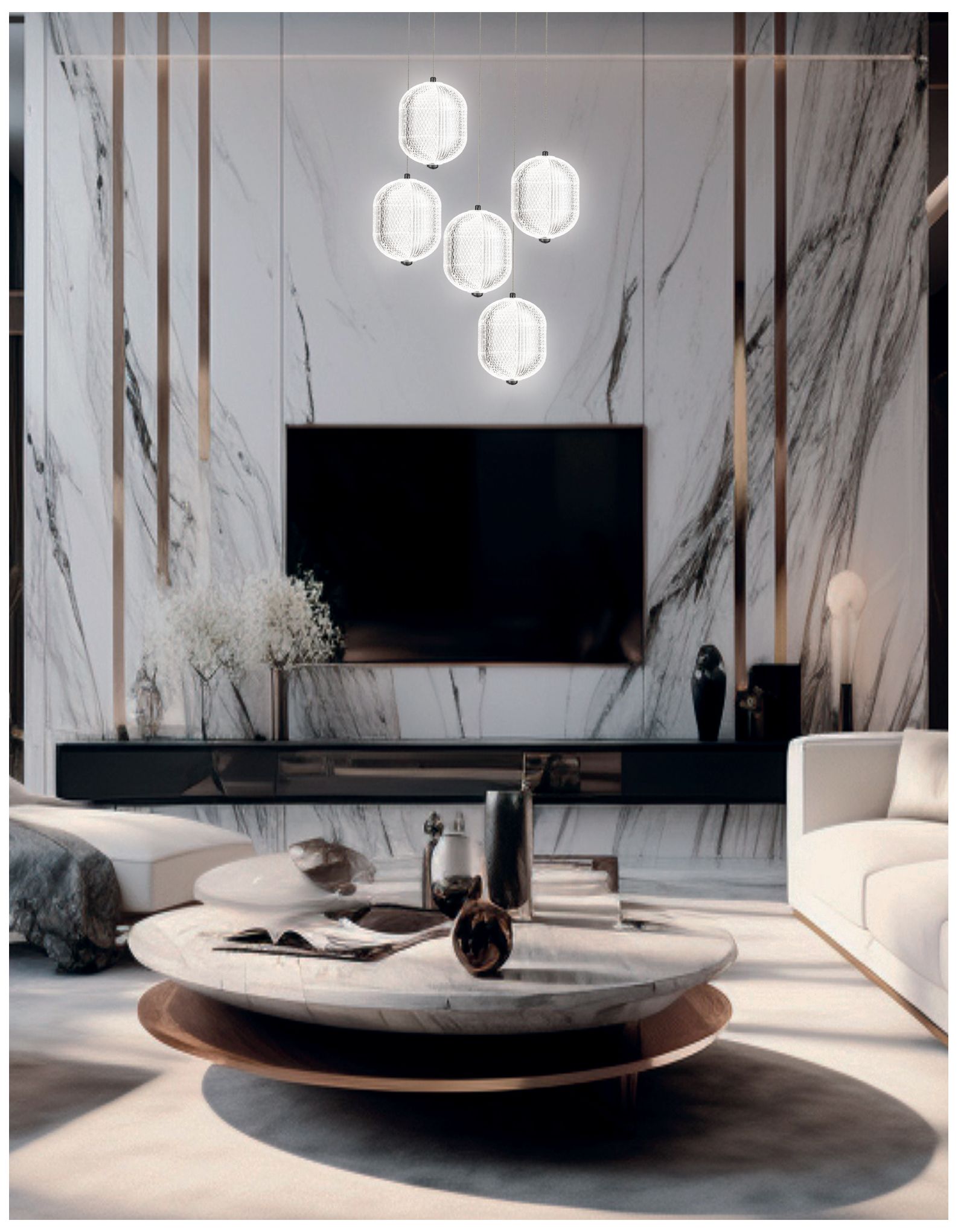 Thumbnail3 of Peri 15" Wide 5 Light Matte Black LED Multi Pendant more views