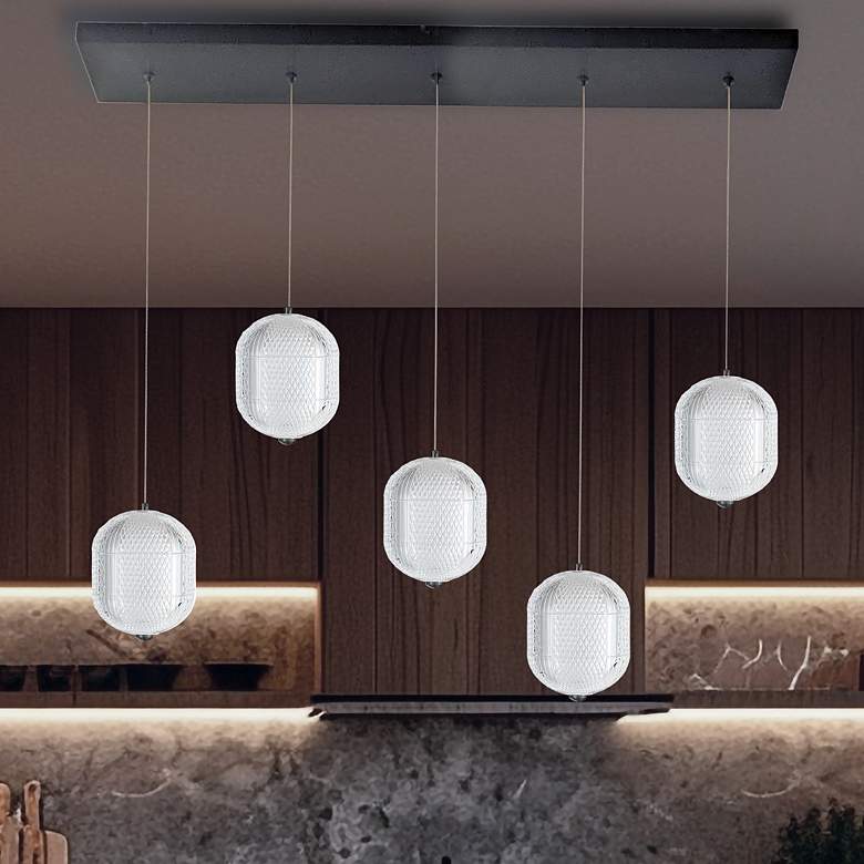 Image 1 Peri 32" Wide 5 Light Matte Black LED Linear Pendant