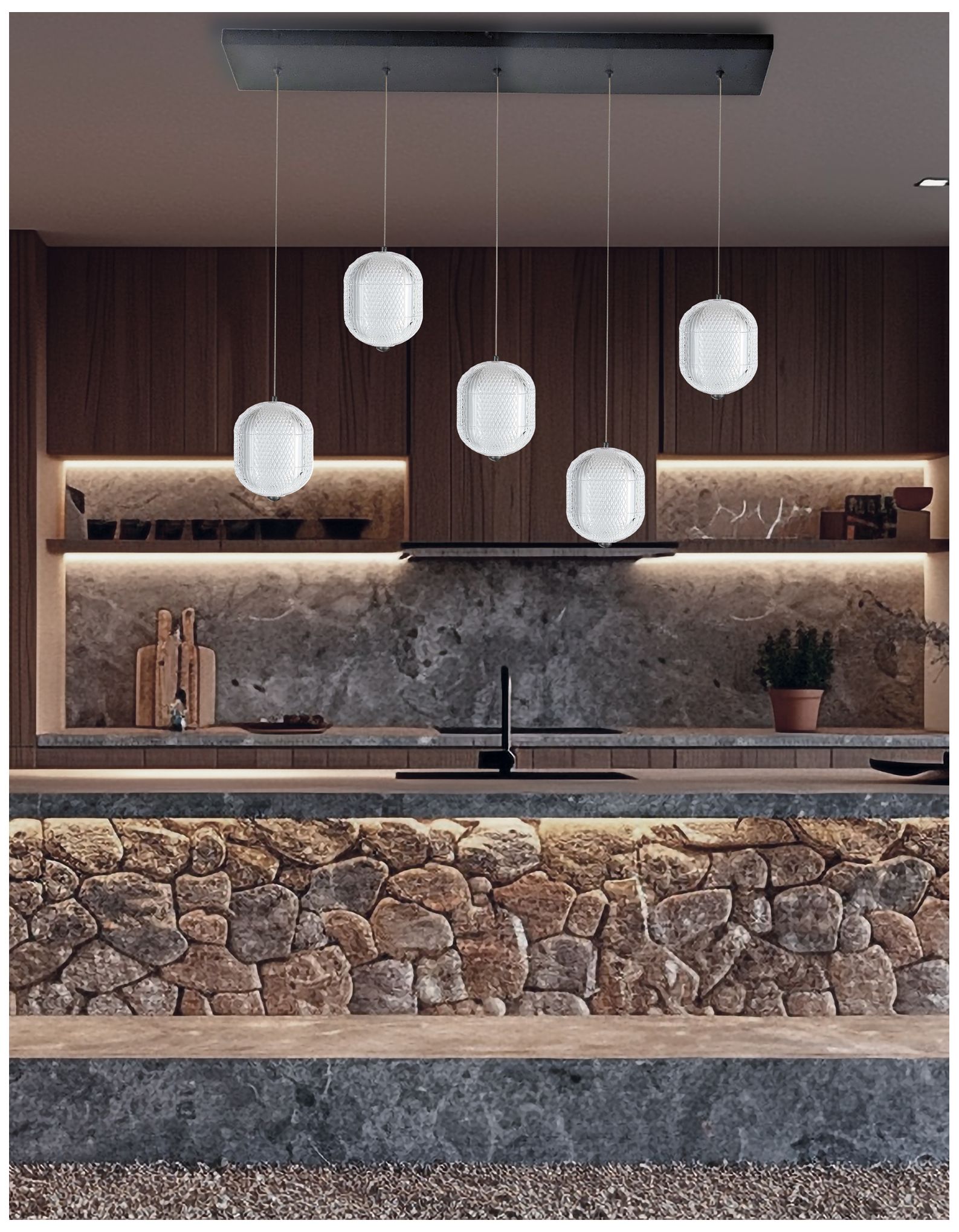 Image 4 Peri 32" Wide 5 Light Matte Black LED Linear Pendant more views