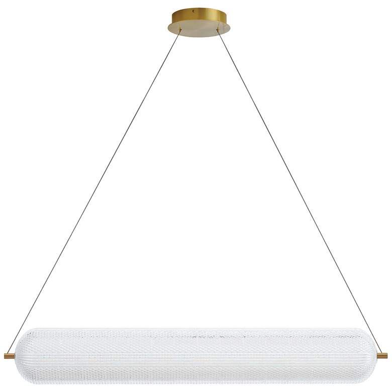 Image 1 Peri 42"W Aged Brass 36W Horizontal Pendant w/ Clear Acrylic Diffuser