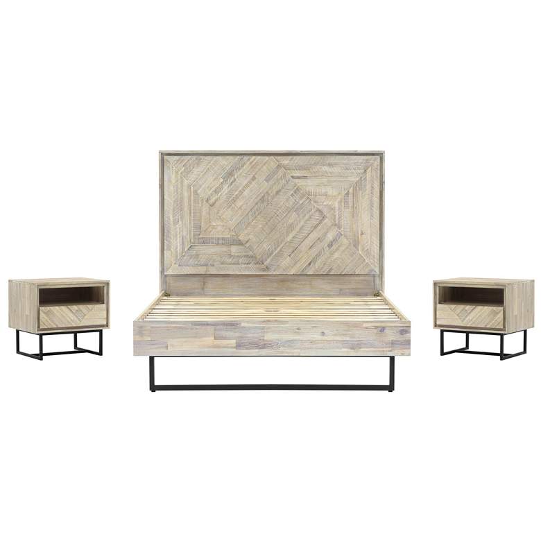 Image 1 Peridot 3 Piece Queen Bedroom Set in Natural Acacia Wood and Steel