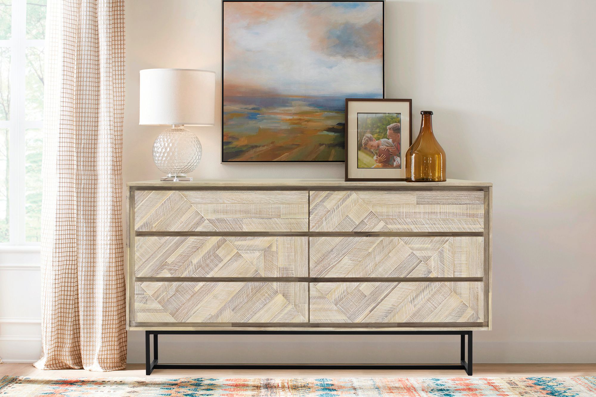 Peridot 61" Wide Natural Acacia Wood 6-Drawer Dresser