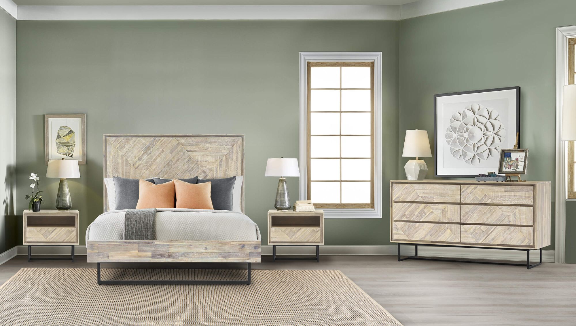 Peridot Queen Platform Bed in Natural Acacia Wood and Steel