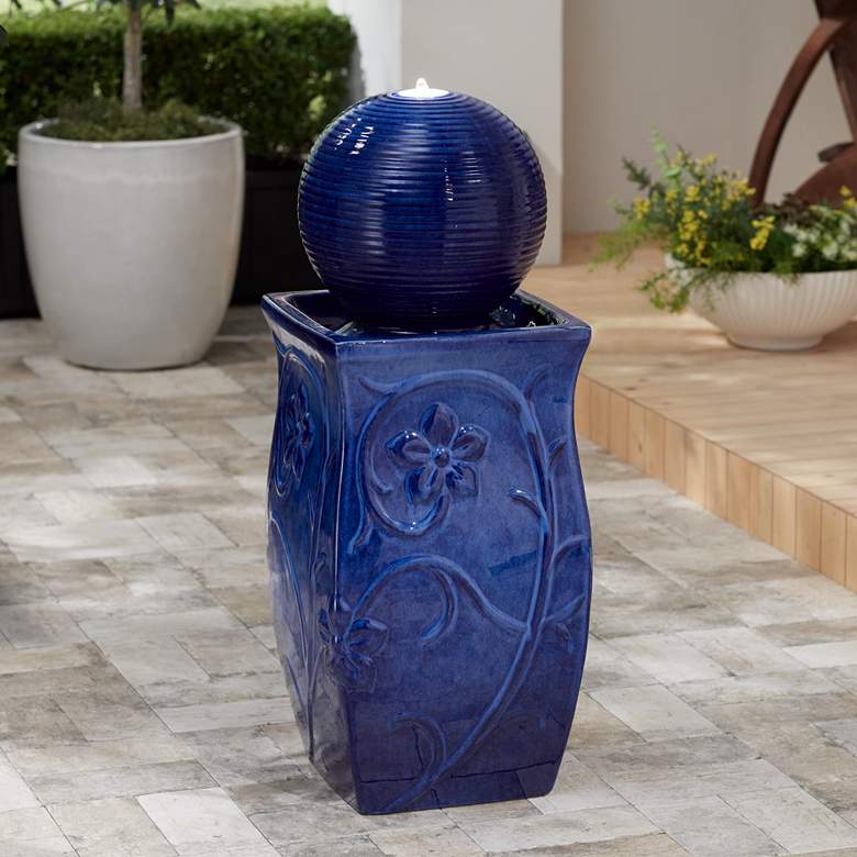 Image 1 Periwinkle 29 1/4" High Blue Ceramic LED Outdoor Floor Fountain