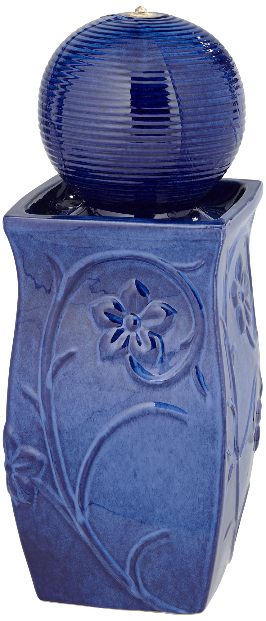 Watch A Video About the Periwinkle Blue Ceramic LED Outdoor Floor Fountain