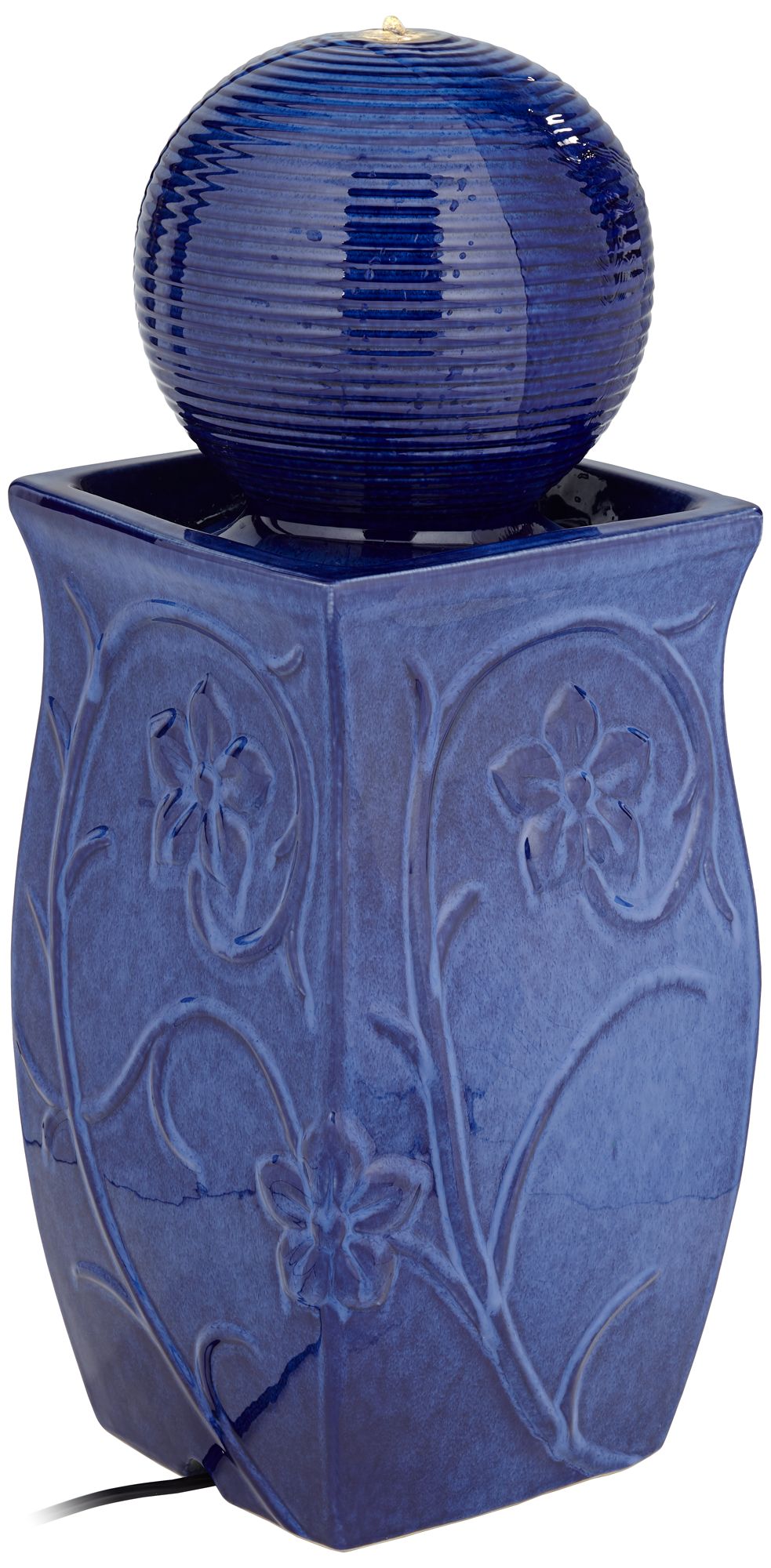 Watch A Video About the Periwinkle Blue Ceramic LED Outdoor Floor Fountain