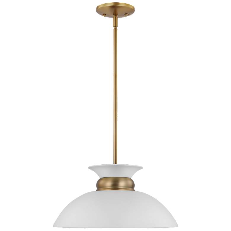Image 1 Perkins; 1 Light; Small Pendant; Matte White with Burnished Brass