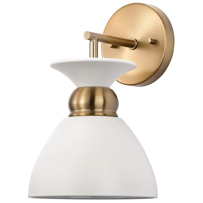 Image 1 Perkins; 1 Light; Wall Sconce; Matte White with Burnished Brass