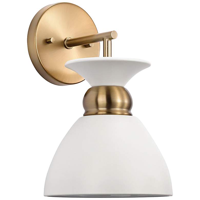 Image 2 Perkins 11 1/4" High Burnished Brass and White Wall Sconce