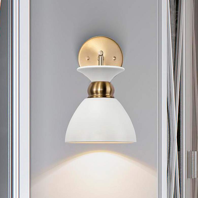 Image 1 Perkins 11 1/4" High Burnished Brass and White Wall Sconce