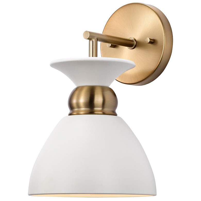 Image 4 Perkins 11 1/4" High Burnished Brass and White Wall Sconce more views