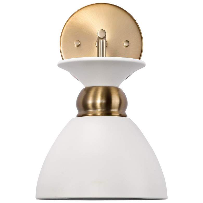 Image 5 Perkins 11 1/4" High Burnished Brass and White Wall Sconce more views