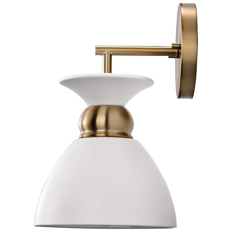 Image 6 Perkins 11 1/4" High Burnished Brass and White Wall Sconce more views