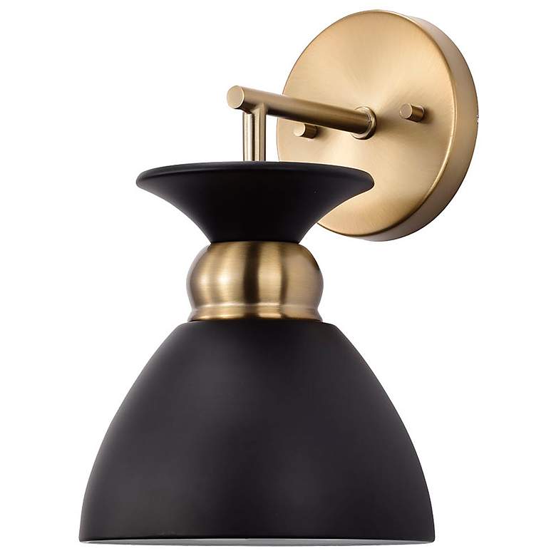 Image 2 Perkins 11 1/4"H Matte Black and Burnished Brass Wall Sconce
