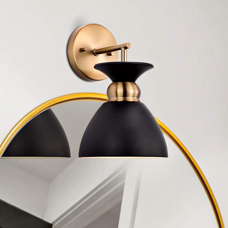Image 1 Perkins 11 1/4"H Matte Black and Burnished Brass Wall Sconce