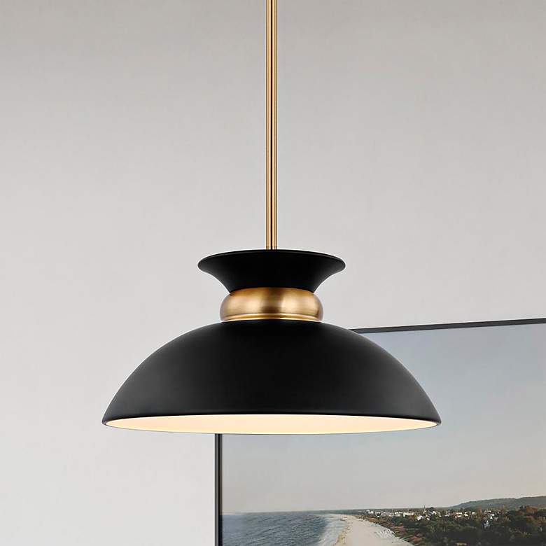 Image 1 Perkins 15" Wide Matte Black Burnished Brass Pendant Light