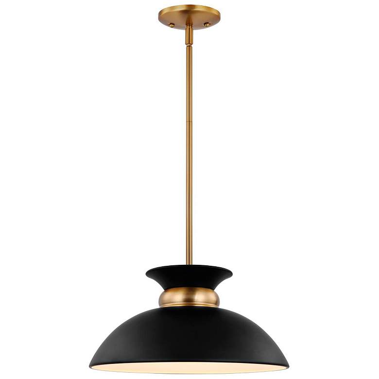 Image 5 Perkins 15" Wide Matte Black Burnished Brass Pendant Light more views