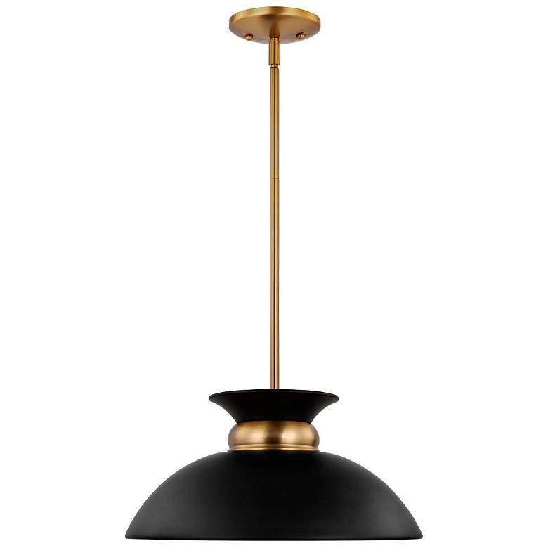 Image 6 Perkins 15" Wide Matte Black Burnished Brass Pendant Light more views