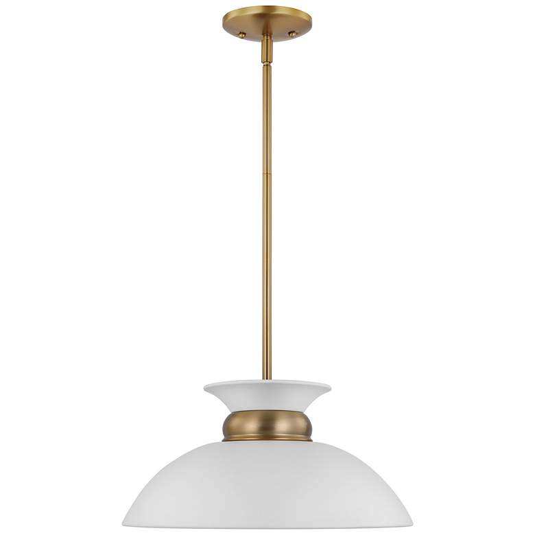 Image 1 Perkins 15"W Matte White and Burnished Brass Pendant Light
