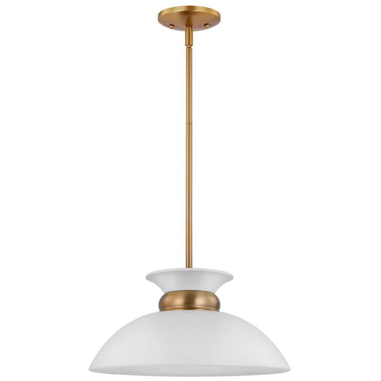 Image 2 Perkins 15"W Matte White and Burnished Brass Pendant Light more views