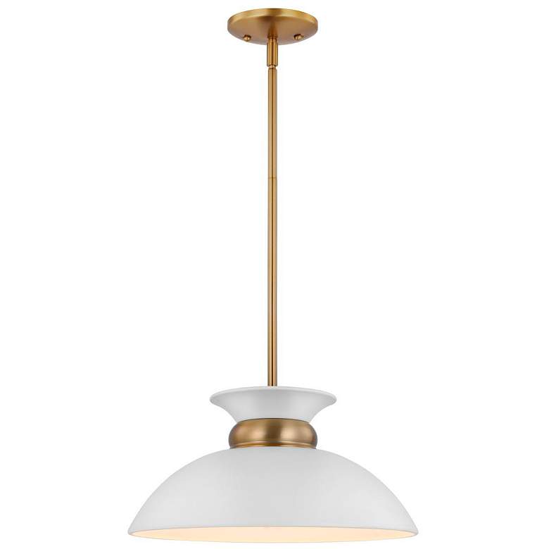 Image 3 Perkins 15"W Matte White and Burnished Brass Pendant Light more views