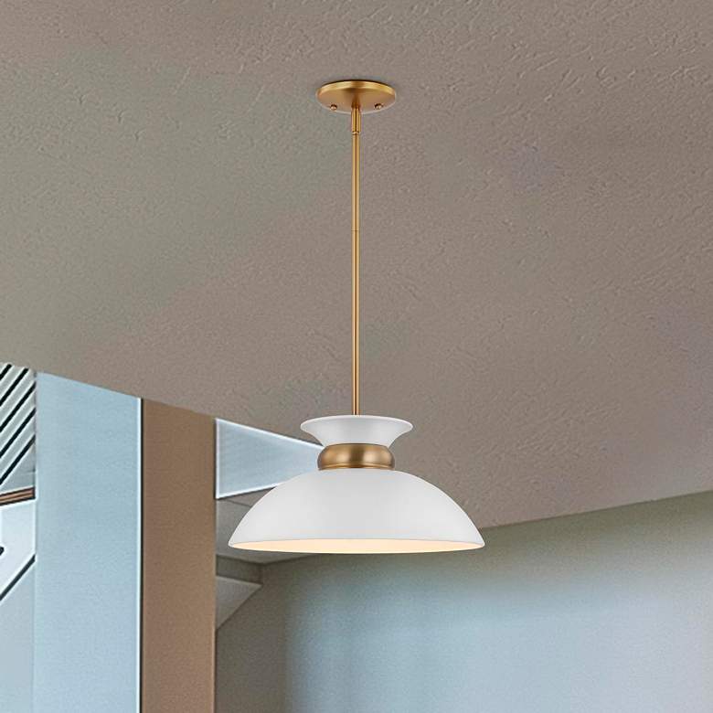 Image 5 Perkins 15"W Matte White and Burnished Brass Pendant Light more views