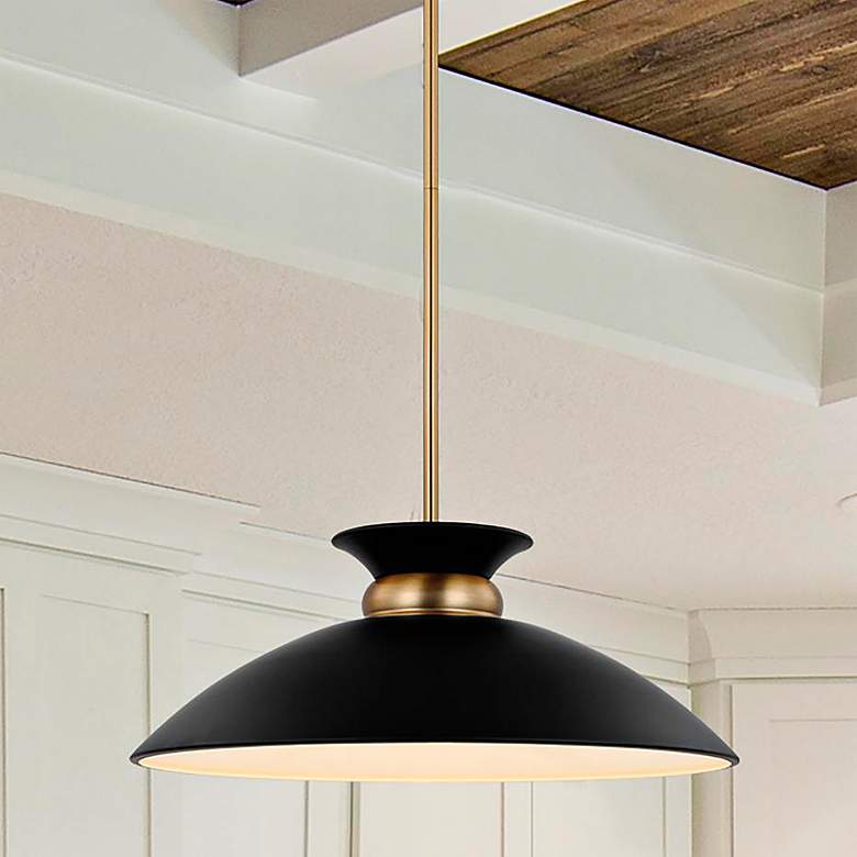 Image 1 Perkins 19 3/4" Wide Burnished Brass and Black Pendant Light